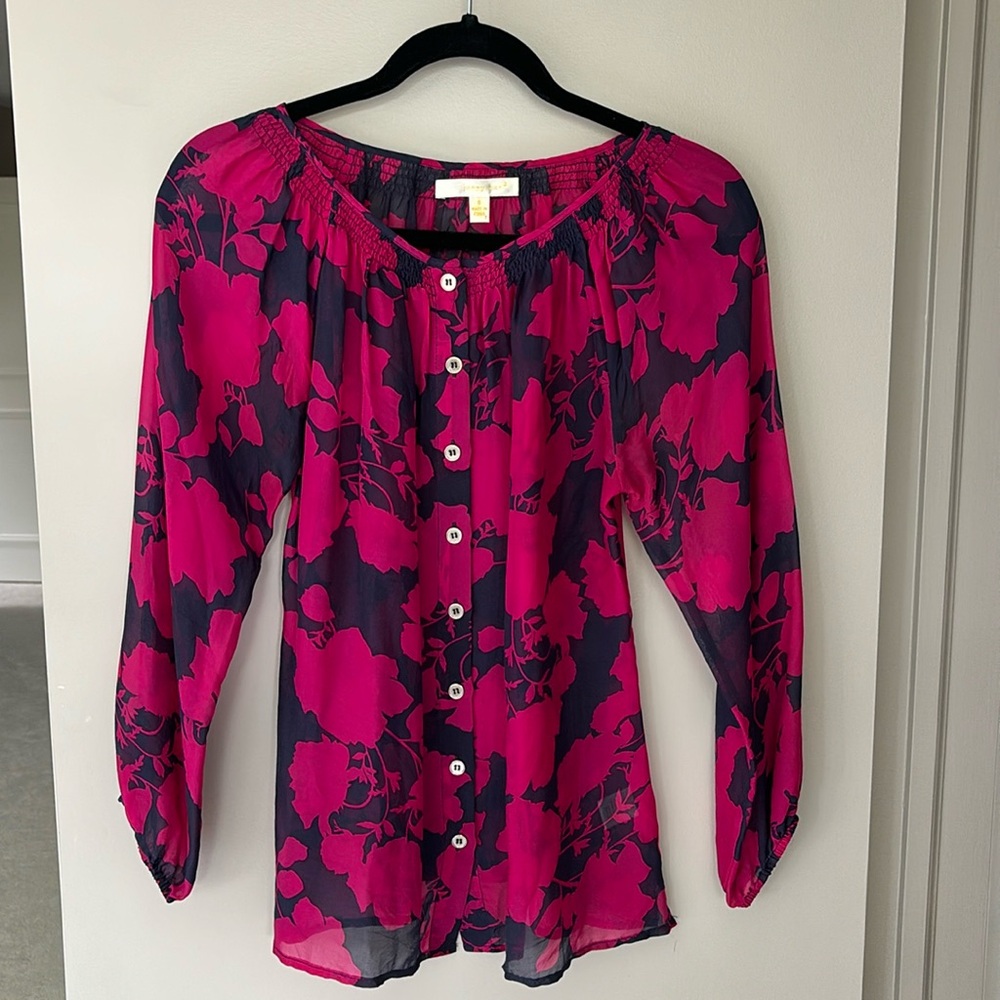 Jenny Han 100% Silk Floral Blouse, Size S